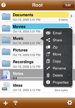 iFiles portable file management system for the iPhone